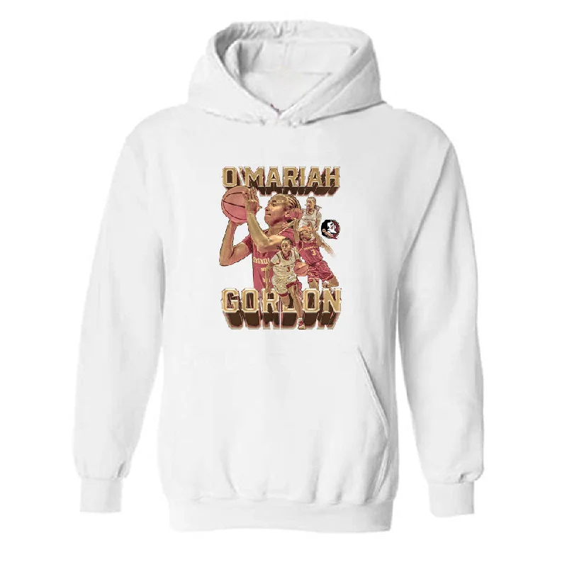 FSU - NCAA Women's Basketball : O'Mariah Gordon - Player Collage Hooded Sweatshirt Hoodie with Pattern Geometric Abstract FSU - NCAA Women's Basketball : O'Mariah Gordon - Player Collage Hooded Sweatshirt Hoodie with Pattern Geometric Abstract