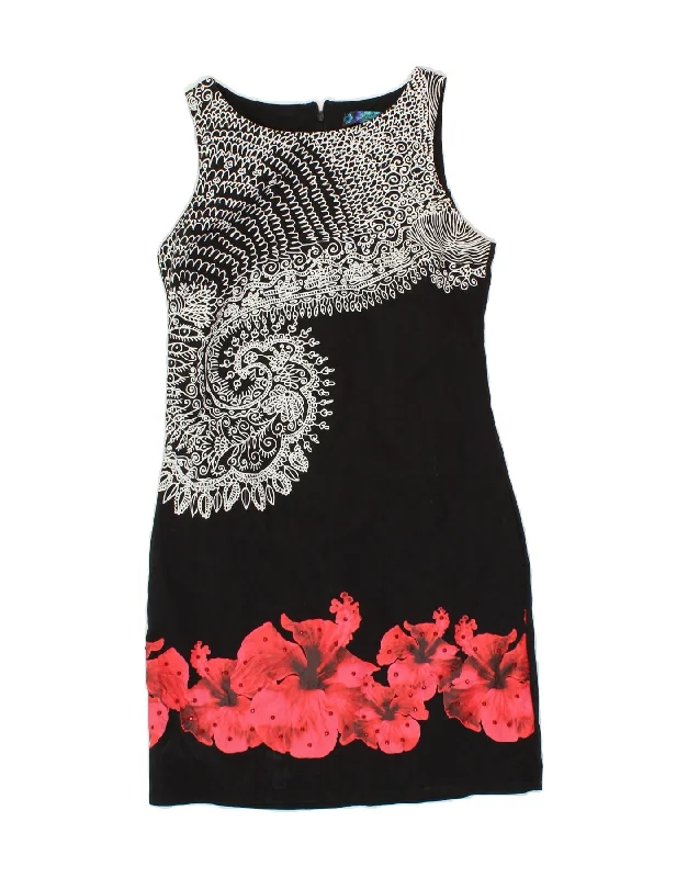 DESIGUAL Womens Sleeveless Sheath Dress EU 38 Medium Black Floral Cotton Bodycon Club Sequined DESIGUAL Womens Sleeveless Sheath Dress EU 38 Medium Black Floral Cotton Bodycon Club Sequined