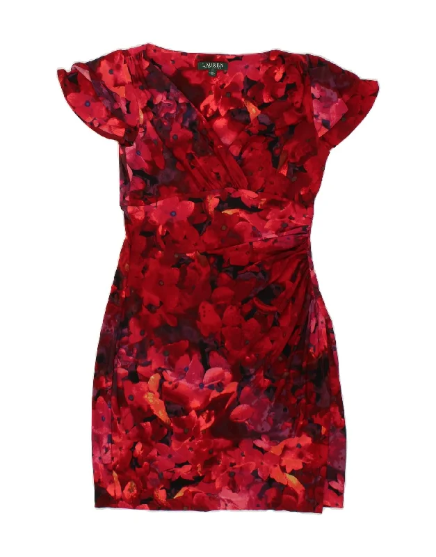 RALPH LAUREN Womens Sheath Dress US 10 Large Red Floral Polyester Boat Neckline Classic RALPH LAUREN Womens Sheath Dress US 10 Large Red Floral Polyester Boat Neckline Classic