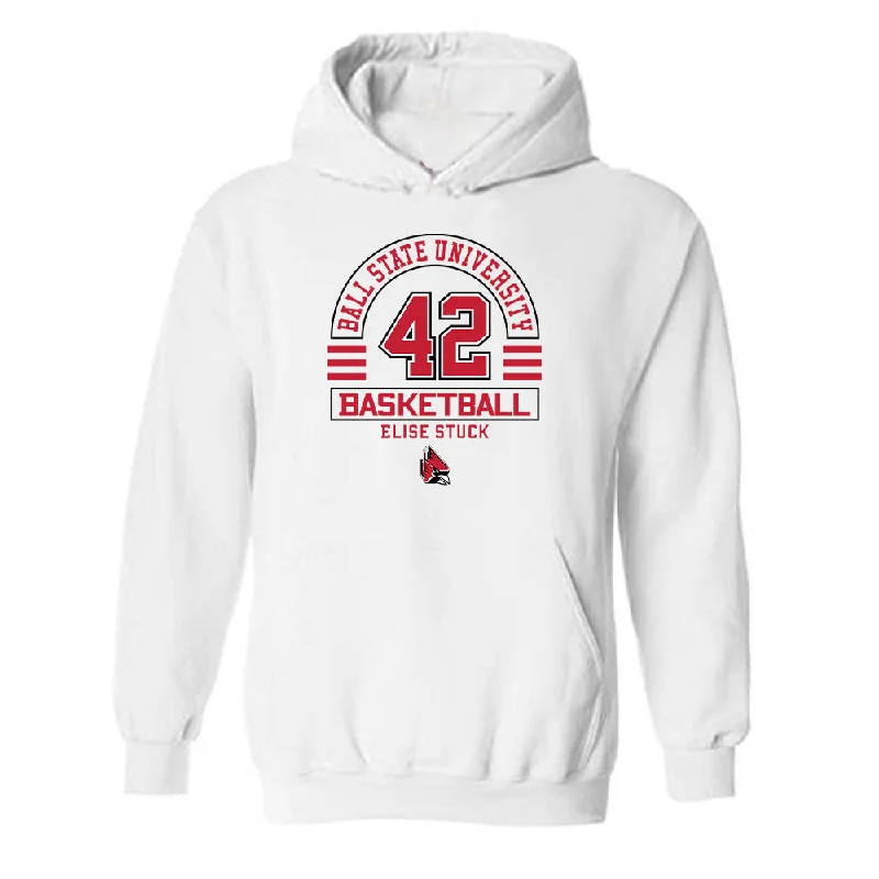 Ball State - NCAA Women's Basketball : Elise Stuck - Classic Fashion Shersey Hooded Sweatshirt Hoodie with Pocket Utility Practical Ball State - NCAA Women's Basketball : Elise Stuck - Classic Fashion Shersey Hooded Sweatshirt Hoodie with Pocket Utility Practical