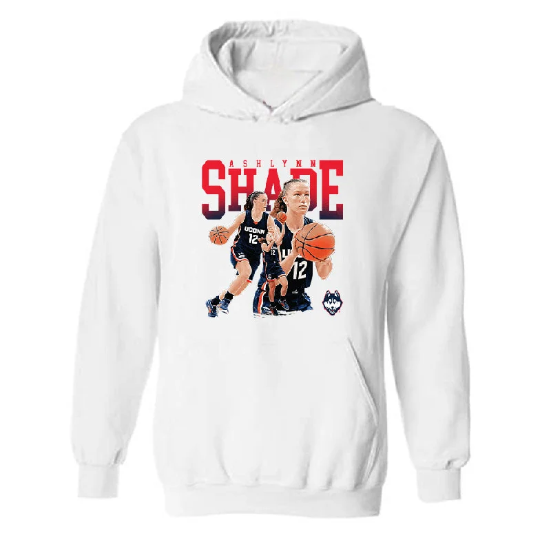 UConn - NCAA Women's Basketball : Ashlynn Shade - Player Collage Hooded Sweatshirt Hoodie with Monochrome Minimalist Simple UConn - NCAA Women's Basketball : Ashlynn Shade - Player Collage Hooded Sweatshirt Hoodie with Monochrome Minimalist Simple