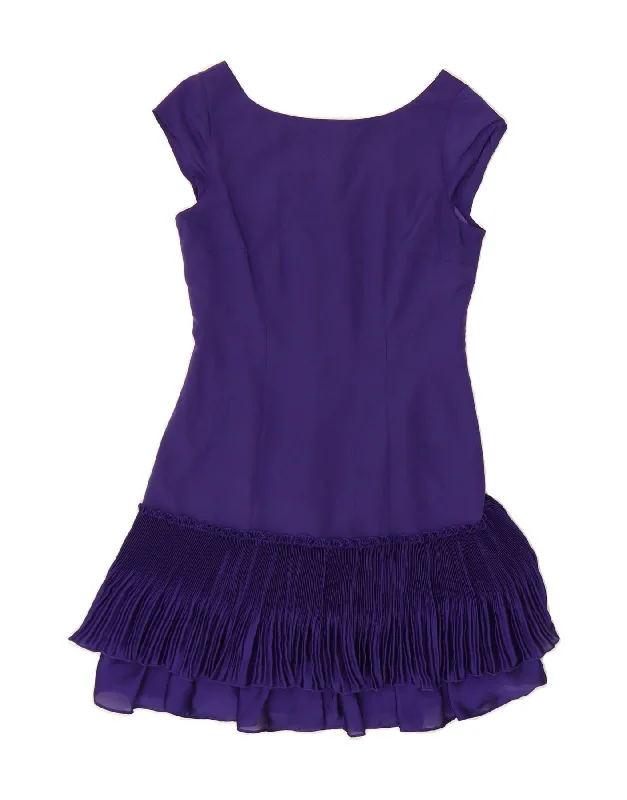 COAST Womens Ruffle Sheath Dress UK 8 Small Purple Polyester Crew Neckline Sporty