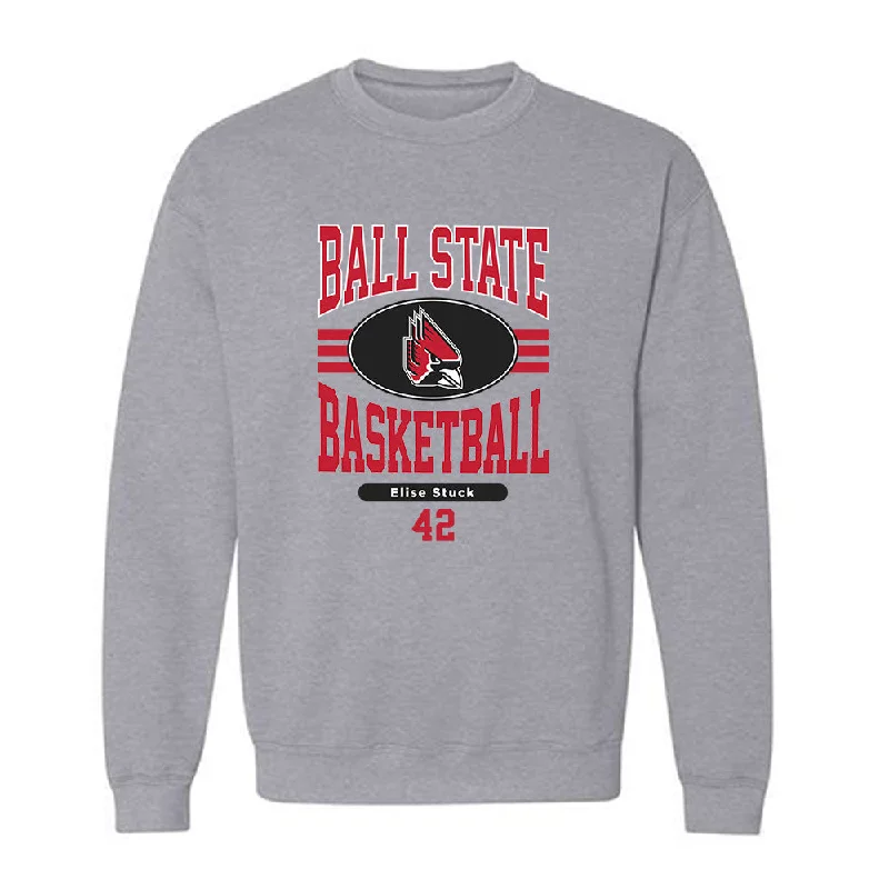 Ball State - NCAA Women's Basketball : Elise Stuck - Classic Fashion Shersey Crewneck Sweatshirt Hoodie with Logo Branding Identity Ball State - NCAA Women's Basketball : Elise Stuck - Classic Fashion Shersey Crewneck Sweatshirt Hoodie with Logo Branding Identity