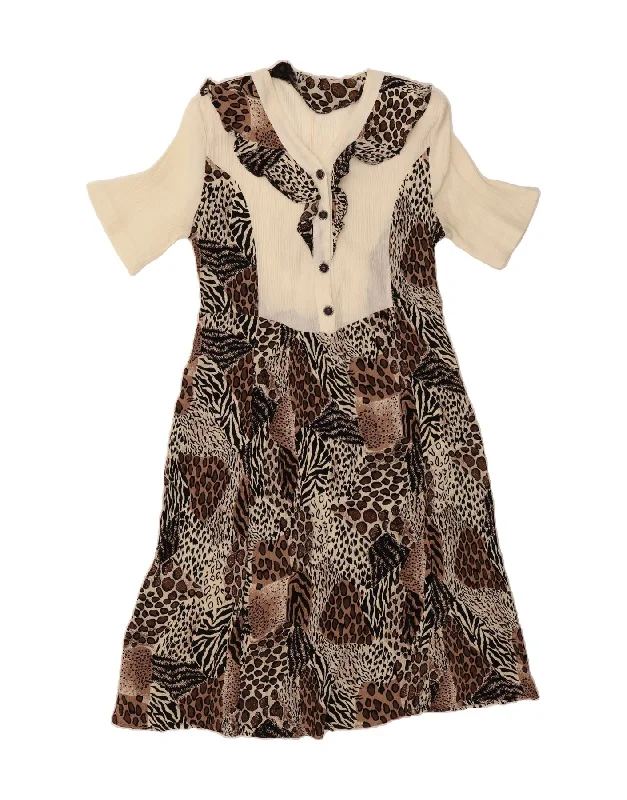 VINTAGE Womens A-Line Dress UK 10 Small Off White Animal Print Tunics Fashionable trendy VINTAGE Womens A-Line Dress UK 10 Small Off White Animal Print Tunics Fashionable trendy