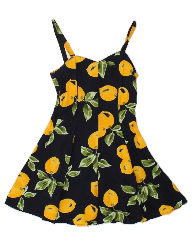 VINTAGE Womens Slip Dress UK 12 Medium Black Floral Casual Short Summer