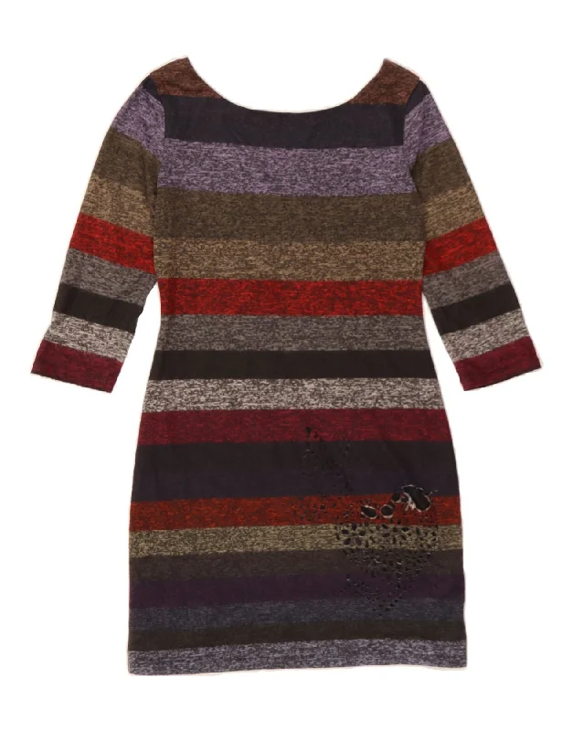 DESIGUAL Womens 3/4 Sleeve Jumper Dress UK 12 Medium Multicoloured Striped Boatneck Modish Everyday DESIGUAL Womens 3/4 Sleeve Jumper Dress UK 12 Medium Multicoloured Striped Boatneck Modish Everyday