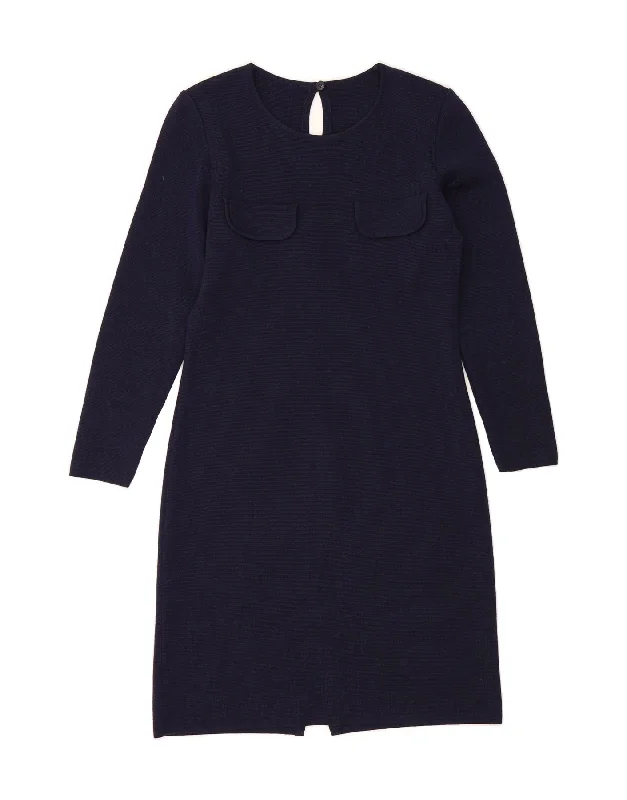 VINTAGE Womens Long Sleeve Jumper Dress UK 12 Medium Navy Blue Tunics Sophisticated sleek