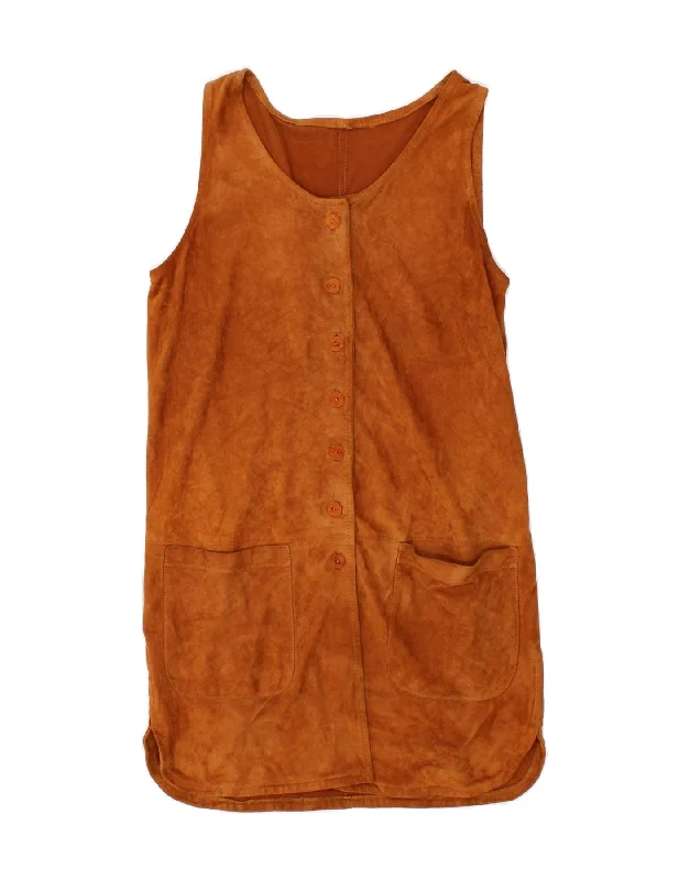 VINTAGE Womens Sleeveless Suede Shift Dress IT 42 Medium Brown Leather Tunics Fashionable trendy VINTAGE Womens Sleeveless Suede Shift Dress IT 42 Medium Brown Leather Tunics Fashionable trendy