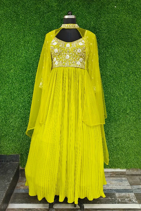 Spaghetti Anarkali Dress With Hand Work Designer Yoke With Neck Choker Duppatta Style Cape Tunics Bestseller popular Spaghetti Anarkali Dress With Hand Work Designer Yoke With Neck Choker Duppatta Style Cape Tunics Bestseller popular