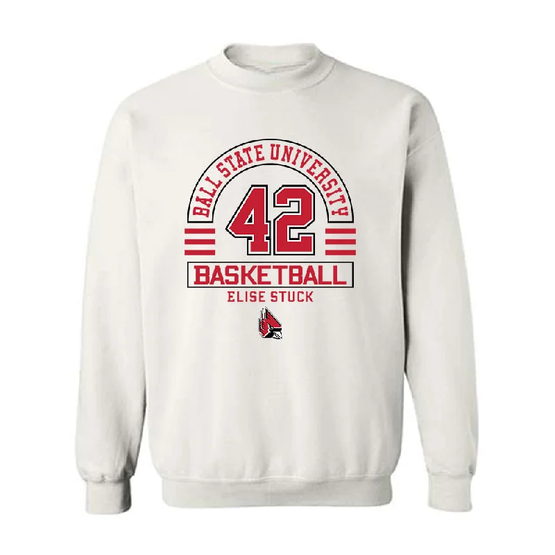 Ball State - NCAA Women's Basketball : Elise Stuck - Classic Fashion Shersey Crewneck Sweatshirt Hoodie with Stripes Bold Sporty Ball State - NCAA Women's Basketball : Elise Stuck - Classic Fashion Shersey Crewneck Sweatshirt Hoodie with Stripes Bold Sporty