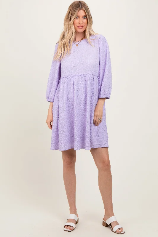 Lavender Knit Ruffle Trim Dress Off-the-shoulder Chic Trendy