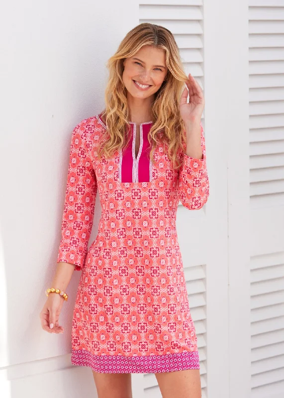 Coral Gables Embroidered Tunic Dress Elegant Long Evening