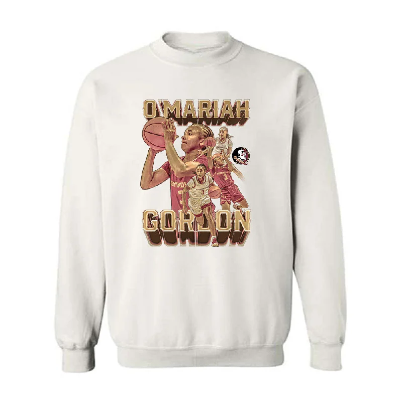 FSU - NCAA Women's Basketball : O'Mariah Gordon - Player Collage Crewneck Sweatshirt Hoodie with Stripes Bold Sporty FSU - NCAA Women's Basketball : O'Mariah Gordon - Player Collage Crewneck Sweatshirt Hoodie with Stripes Bold Sporty