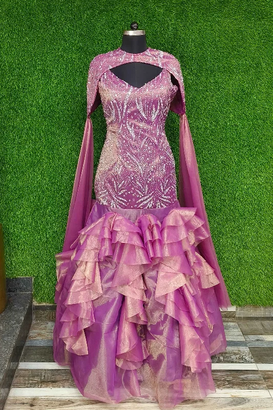 Designer Cape Style Long Sleeves Embellished One Piece Fish Cut Organza Dress In Ruffles Bottom Tunics Review highly Designer Cape Style Long Sleeves Embellished One Piece Fish Cut Organza Dress In Ruffles Bottom Tunics Review highly