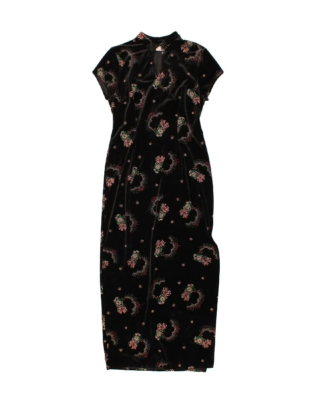 CHARLOTTE HALTON Womens Maxi Qi-Pao Dress UK 14 Medium Black Floral Bodycon Club Sequined CHARLOTTE HALTON Womens Maxi Qi-Pao Dress UK 14 Medium Black Floral Bodycon Club Sequined