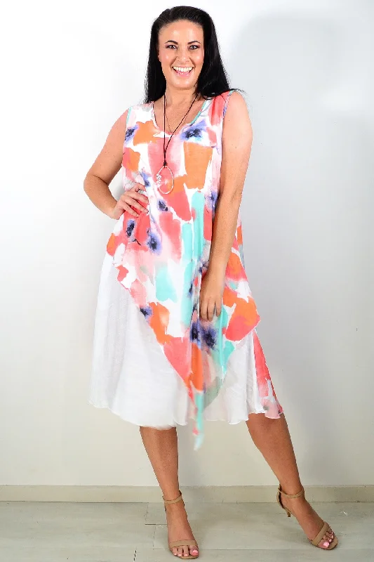 Orange Aqua Sleeveless Summer Dress Tunics Designer luxury
