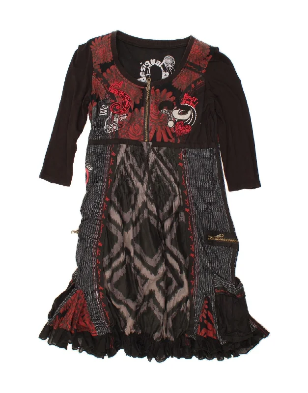 DESIGUAL Womens 3/4 Sleeve Sheath Dress EU 36 Small Black Floral Cotton Tunics Prom sequined DESIGUAL Womens 3/4 Sleeve Sheath Dress EU 36 Small Black Floral Cotton Tunics Prom sequined