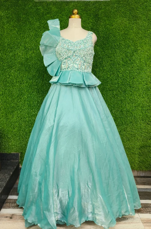 Designer Yoke Hand Embellished Yoke Organza One Piece Dress in Green Tunics Cozy comfortable Designer Yoke Hand Embellished Yoke Organza One Piece Dress in Green Tunics Cozy comfortable