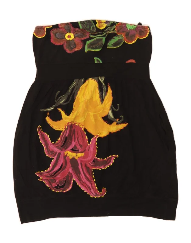 DESIGUAL Womens Graphic Halter Dress UK 14 Large Black Floral Cotton Square Neckline Feminine DESIGUAL Womens Graphic Halter Dress UK 14 Large Black Floral Cotton Square Neckline Feminine