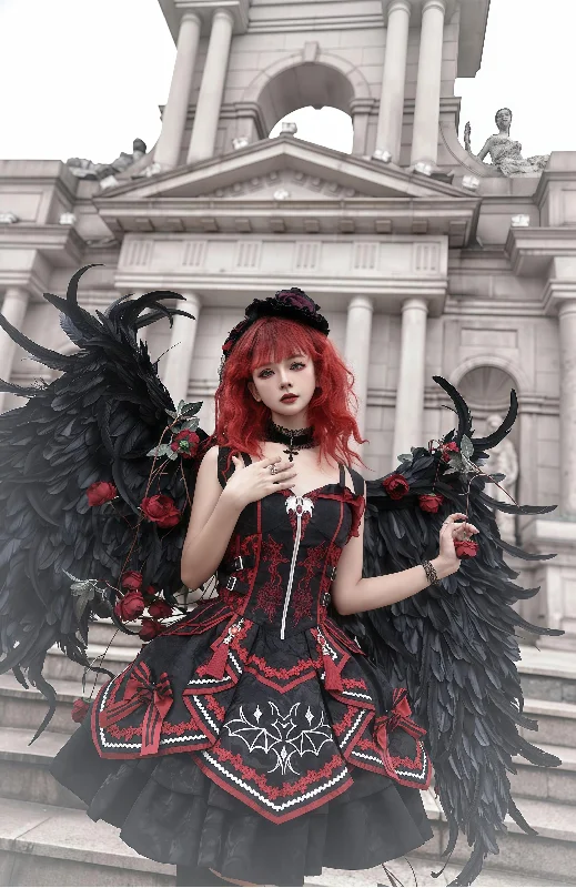 OCELOT~Dark Bat Motion~Gothic Lolita JSK Black Red Goth Jumper Dress Tunics Ceremony elegant OCELOT~Dark Bat Motion~Gothic Lolita JSK Black Red Goth Jumper Dress Tunics Ceremony elegant