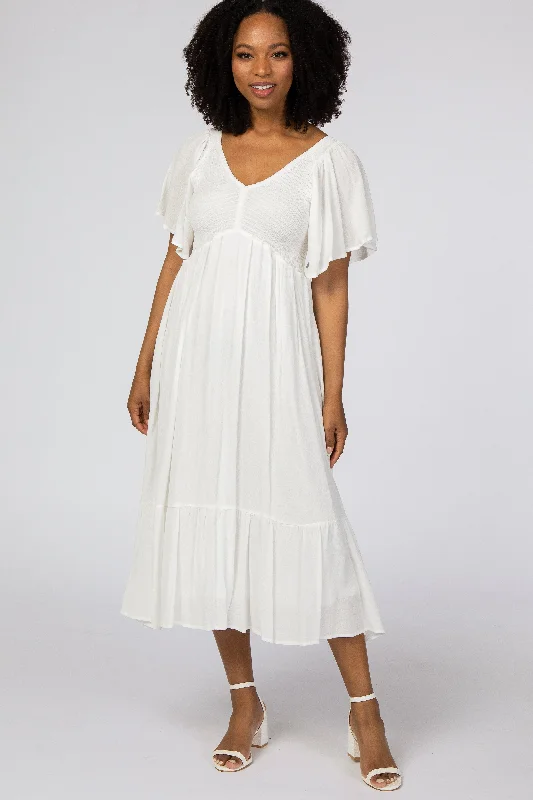 Ivory Smocked Ruffle Dress Tunics Versatile all-occasion