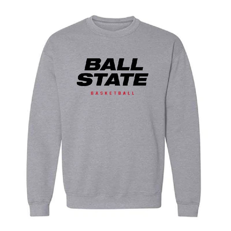 Ball State - NCAA Women's Basketball : Elise Stuck - Crewneck Sweatshirt Hoodie with Slit Hem Functional Movement Ball State - NCAA Women's Basketball : Elise Stuck - Crewneck Sweatshirt Hoodie with Slit Hem Functional Movement