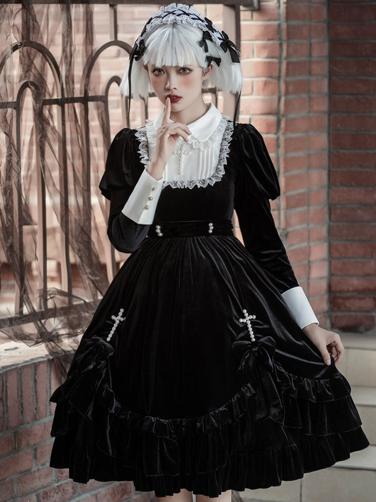 Sweet Date~Halloween Gothic Lolita OP Dress Princess Winter Dress Tunics Handmade artisanal Sweet Date~Halloween Gothic Lolita OP Dress Princess Winter Dress Tunics Handmade artisanal
