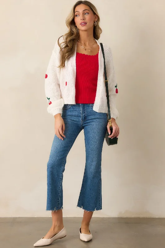 Cherry Trees Ivory Knit Cardigan Cable Knit Ribbed Knit Lace Knit