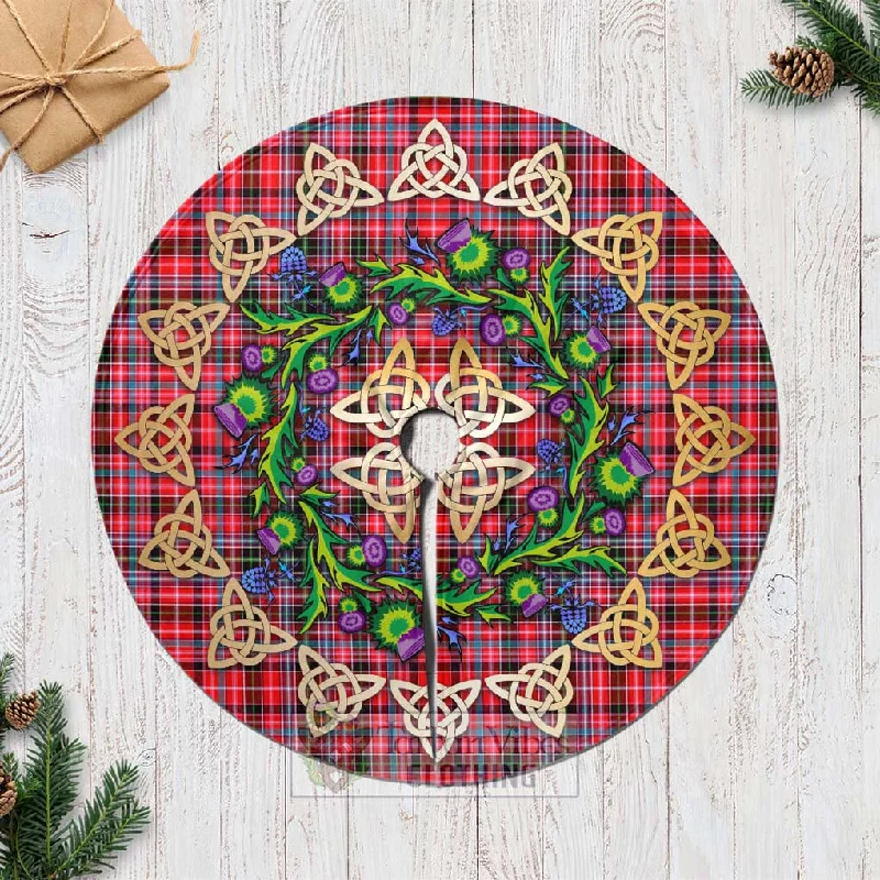 Aberdeen District Tartan Christmas Tree Skirt with Thistle Celtic Knot Style chiffon skirt airy Aberdeen District Tartan Christmas Tree Skirt with Thistle Celtic Knot Style chiffon skirt airy