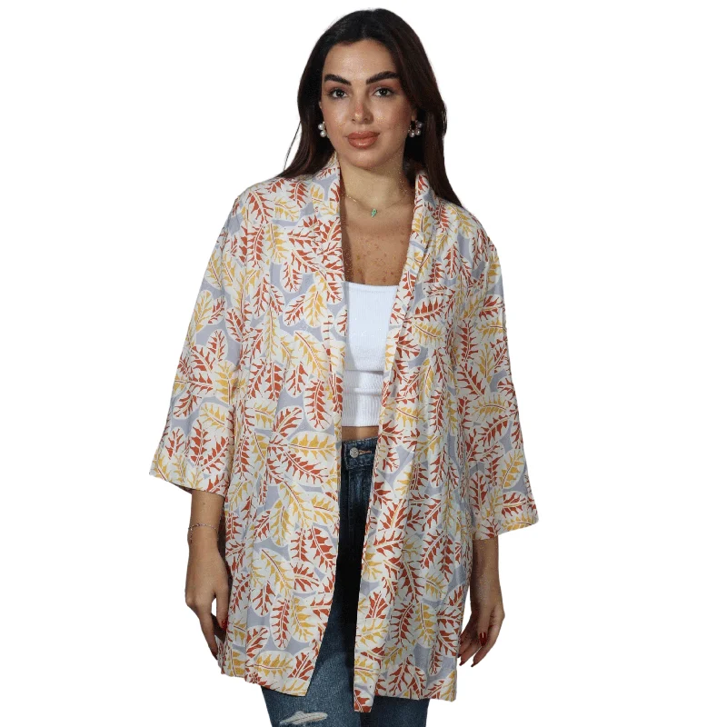 ART LOVE - Leaf print cardigan Lace Blend Ribbed Blend Corduroy Blend