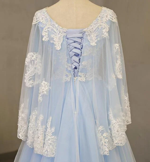 Charming Light Blue Tulle V-neckline Long Party Dress, Prom Dress Tunics Cozy soft