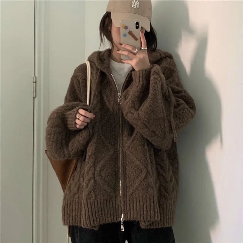 Women's Oversized Knitted Hooded Cardigan Twist Sweater Faux Fur Fabric Real Fur Fabric Shearling Fabric Women's Oversized Knitted Hooded Cardigan Twist Sweater Faux Fur Fabric Real Fur Fabric Shearling Fabric