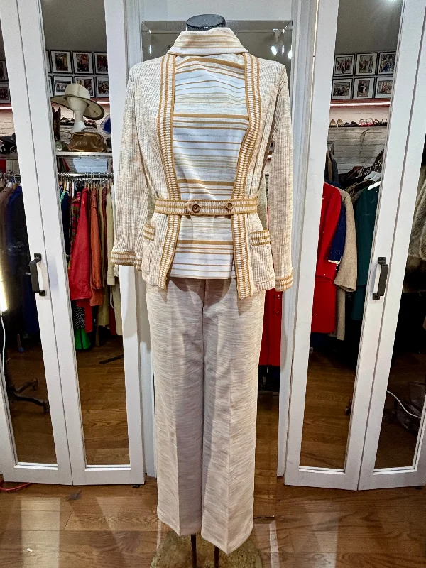 70’s Multicolored 3 Piece Pants Set By Veronica Knits Chic Wool Trousers