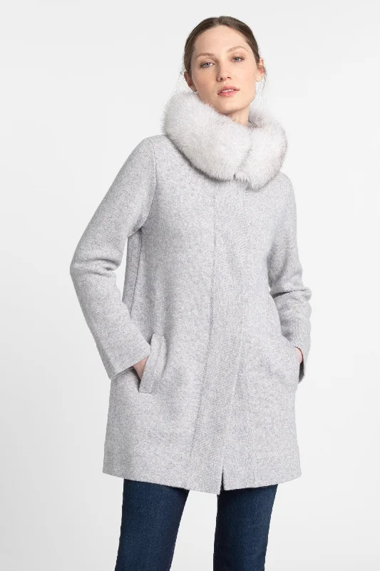 Kinross Cashmere Fox Fur Collar Swing Cardigan Bright Pastel Dark