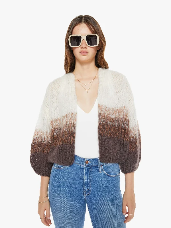 Maiami Mohair Bomber Cardigan - Brown Creme Spandex Blend Rayon Blend Denim Blend