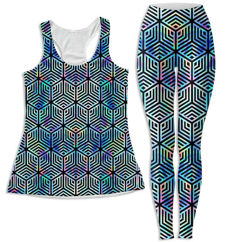 Holographic Hexagon Women's Tank and Leggings Combo cotton tank top