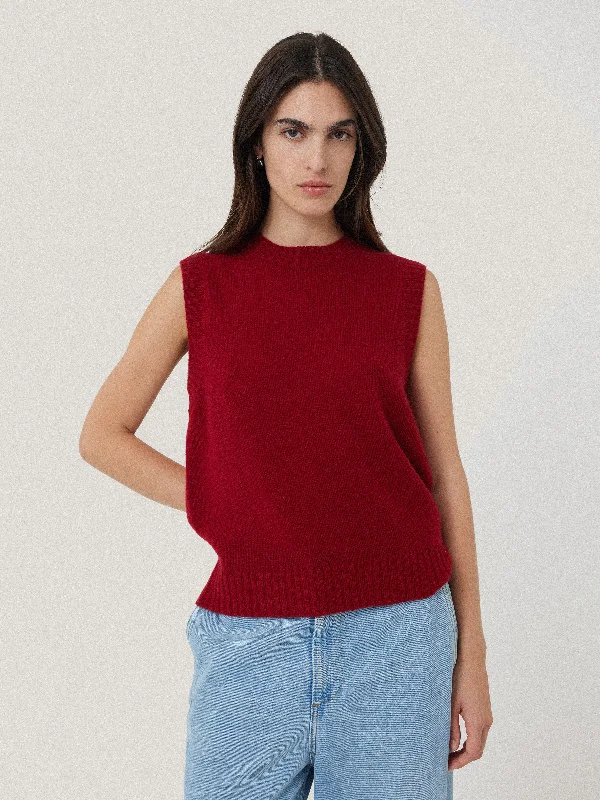 Cashmere Crew Neck Tank | Red silver tank top