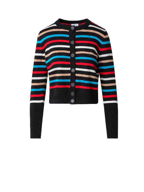All Over Stripes Knit Cardigan Chenille Blend Fleece Blend Nylon Blend