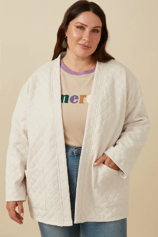 Quilt Textured Open Padded Cardigan Stylish Fashionable Trendy