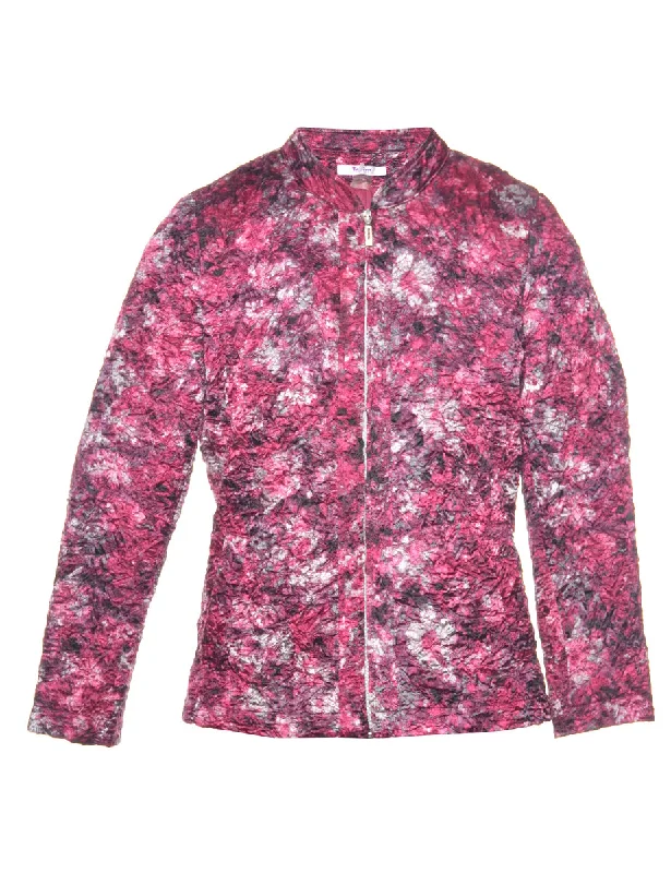 Zip Front Smocked Jacket - M Welt Pockets Slit Pockets Flap Pockets