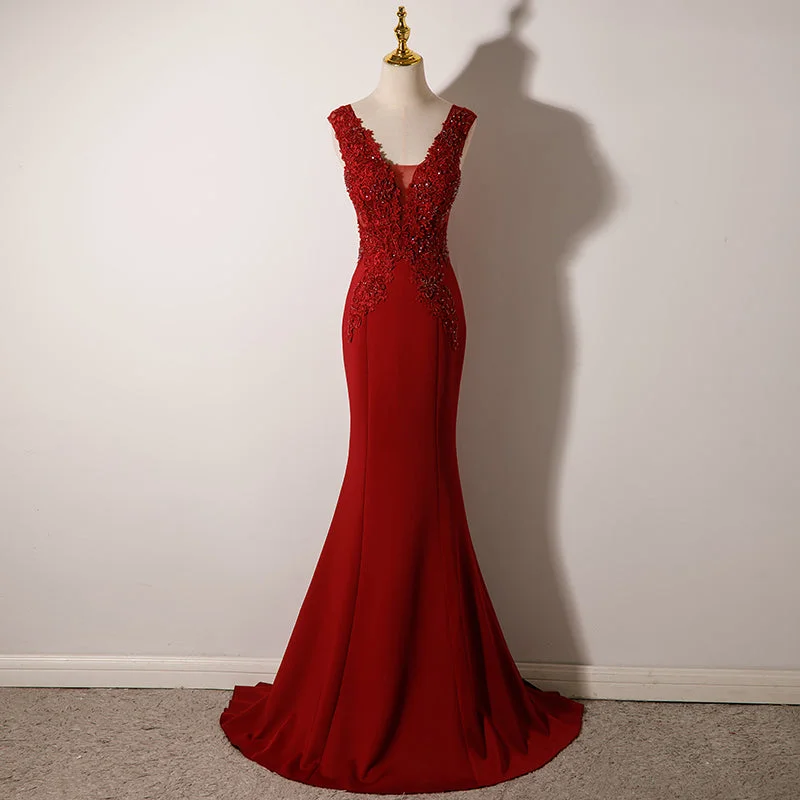 Wine Red Mermaid Floor Length Low Back Evening Dress, Burgundy Prom Dress Party Dress Tunics Timeless classic Wine Red Mermaid Floor Length Low Back Evening Dress, Burgundy Prom Dress Party Dress Tunics Timeless classic