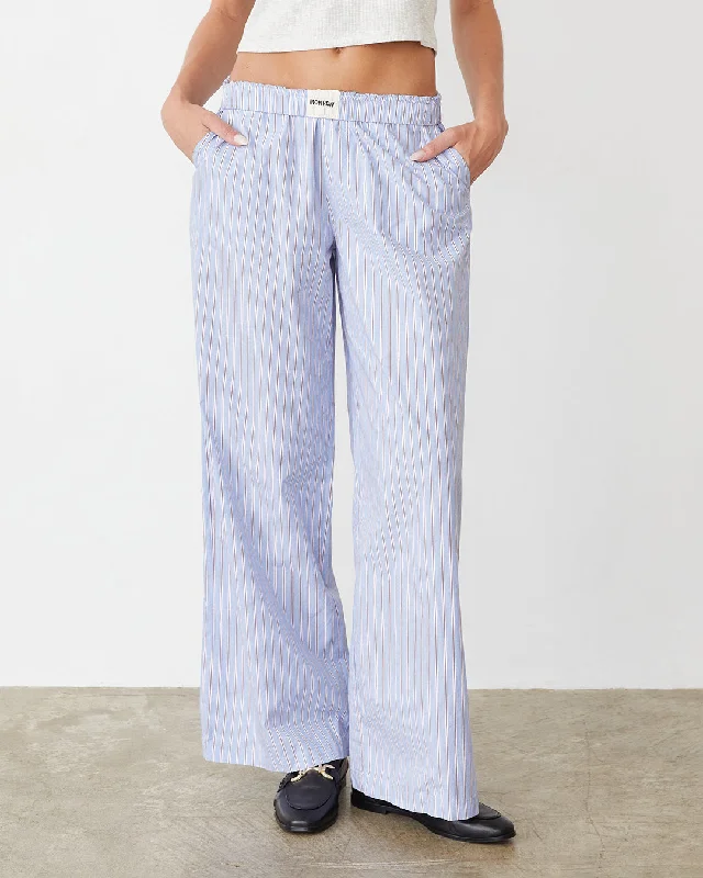 Stripe Poplin Boxer Pants Comfy Zip-Up Pants