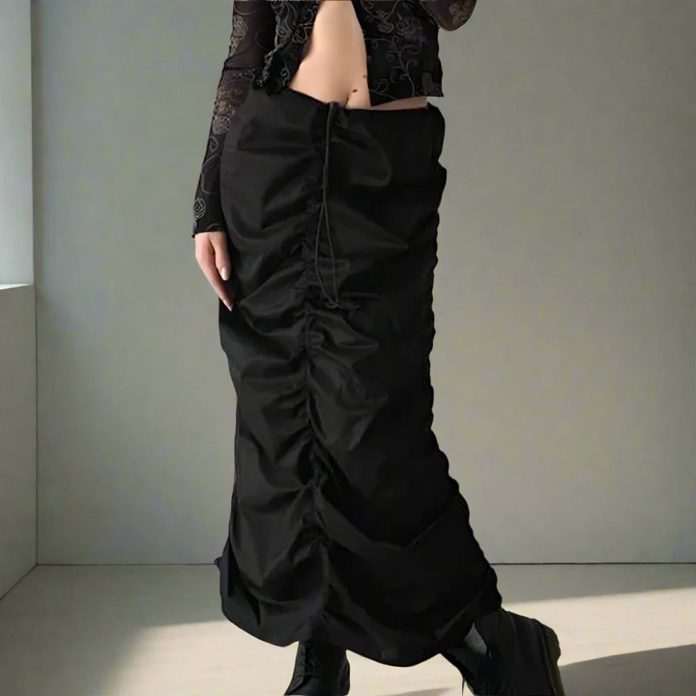 Fashion Forward Black Solid Color Maxi Skirt wool skirt sturdy