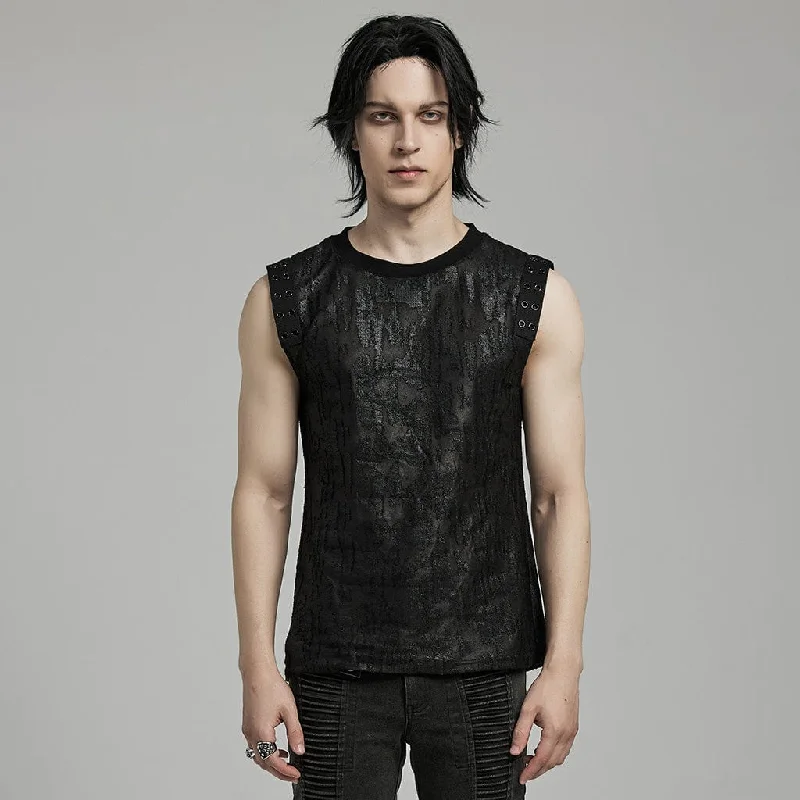 Men's Gothic Grunge Distressed Eyelet Tank Top cozy tank top