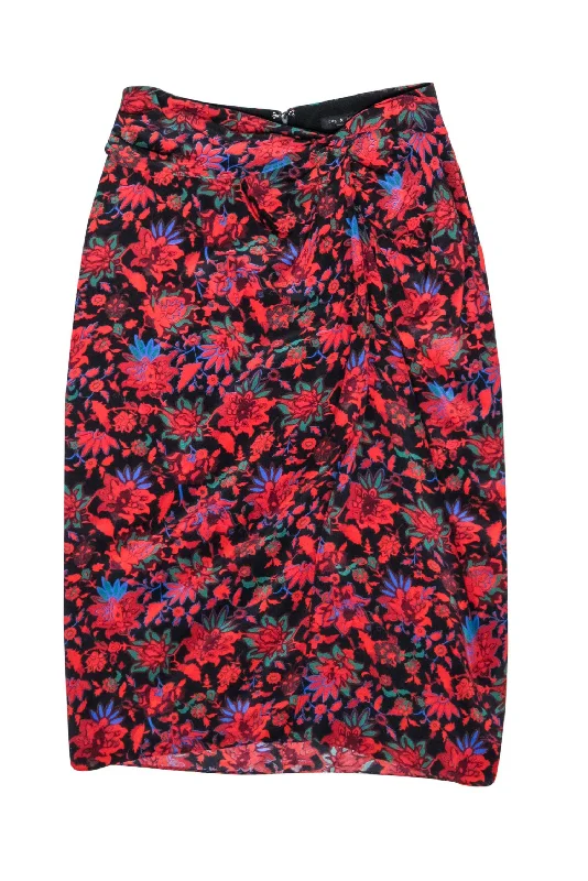 Rag & Bone - Red & Black Floral Print Twist-Front "Amber" Skirt Sz 2 leather skirt sleek Rag & Bone - Red & Black Floral Print Twist-Front "Amber" Skirt Sz 2 leather skirt sleek