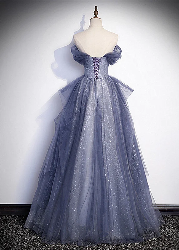Blue-Grey Long A-line Off Shoulder Party Dress, New A-line Prom Dress Evening Dress Tunics stripes playful Blue-Grey Long A-line Off Shoulder Party Dress, New A-line Prom Dress Evening Dress Tunics stripes playful