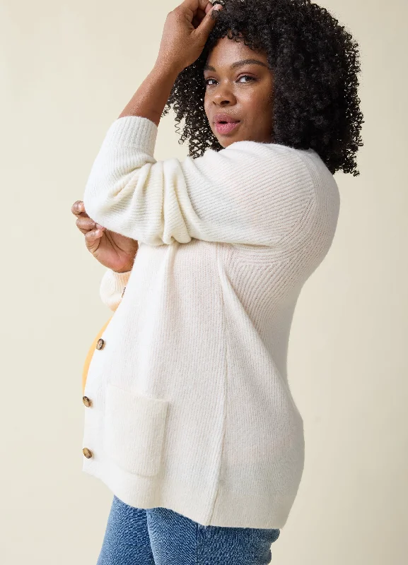The Hug Maternity + Nursing Cardigan Cream Patchwork Embroidered Appliqued
