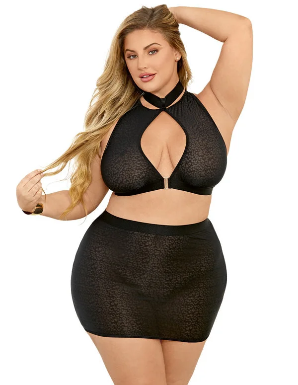 Hi Neck Mesh Top & Skirt Set casual skirt length