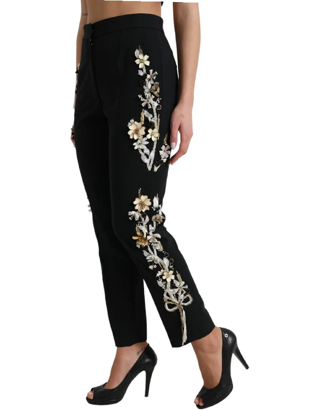 Dolce & Gabbana Elegant High Waist Floral Tape Women's Pants Trendy Palazzo Pants