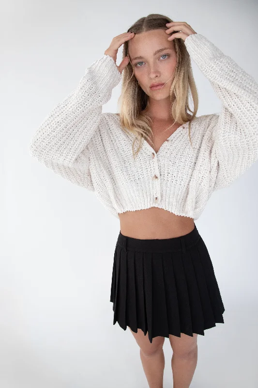 CROPPED CHENILLE KNIT CARDIGAN Modern Contemporary chic